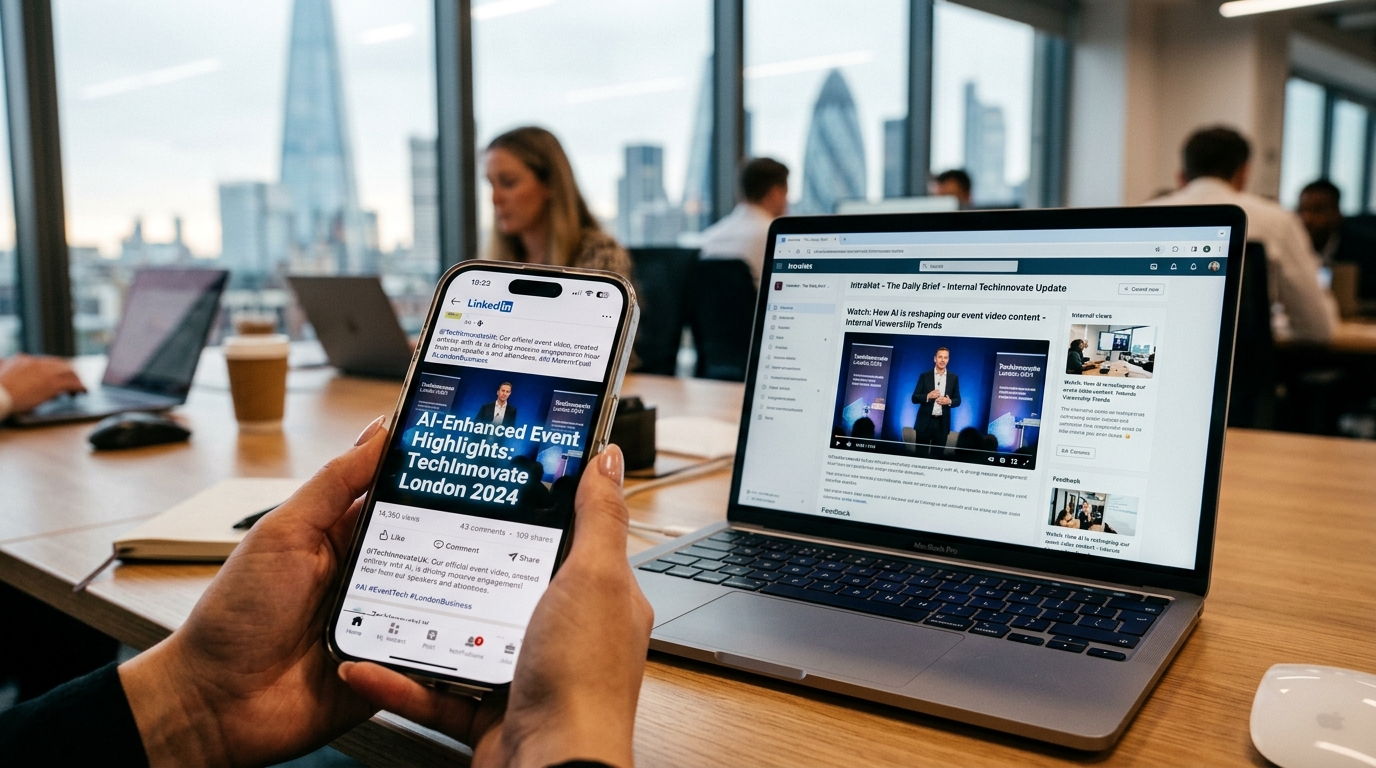London AI event video performing on social media LinkedIn with strong engagement for AI video from photos guide