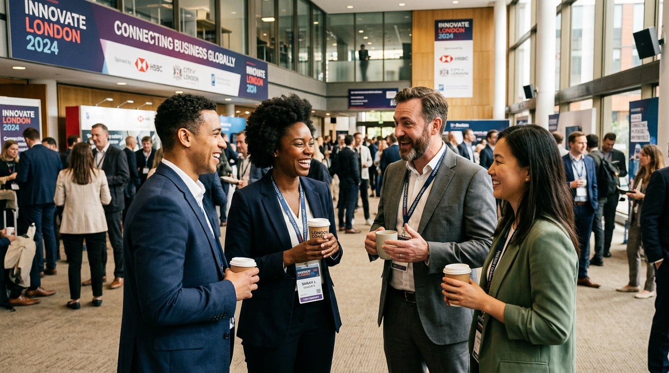  London conference networking break candid moment with delegates in conversation for how to get best conference photos guide