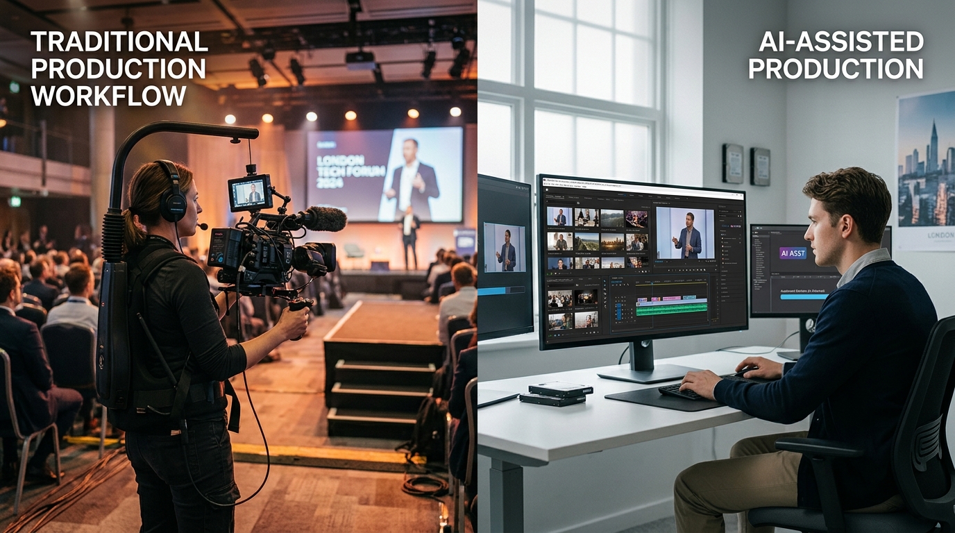  London event traditional video production versus AI video production comparison for AI event video production guide