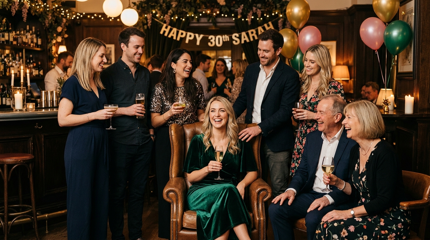 London birthday celebration well-composed group portrait with family or friends for preparing for party photographer guide