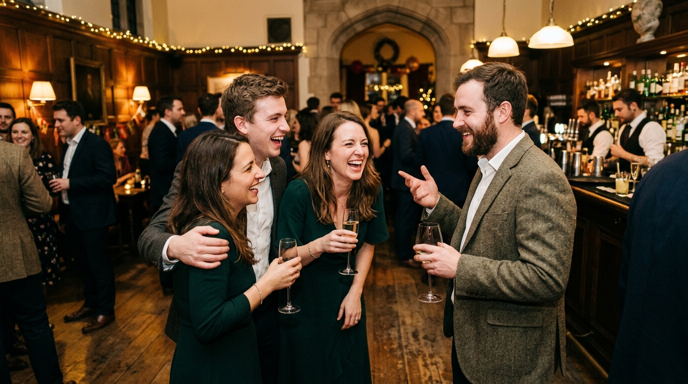 London party guests in genuinely candid unscripted moment for candid event photography style guide