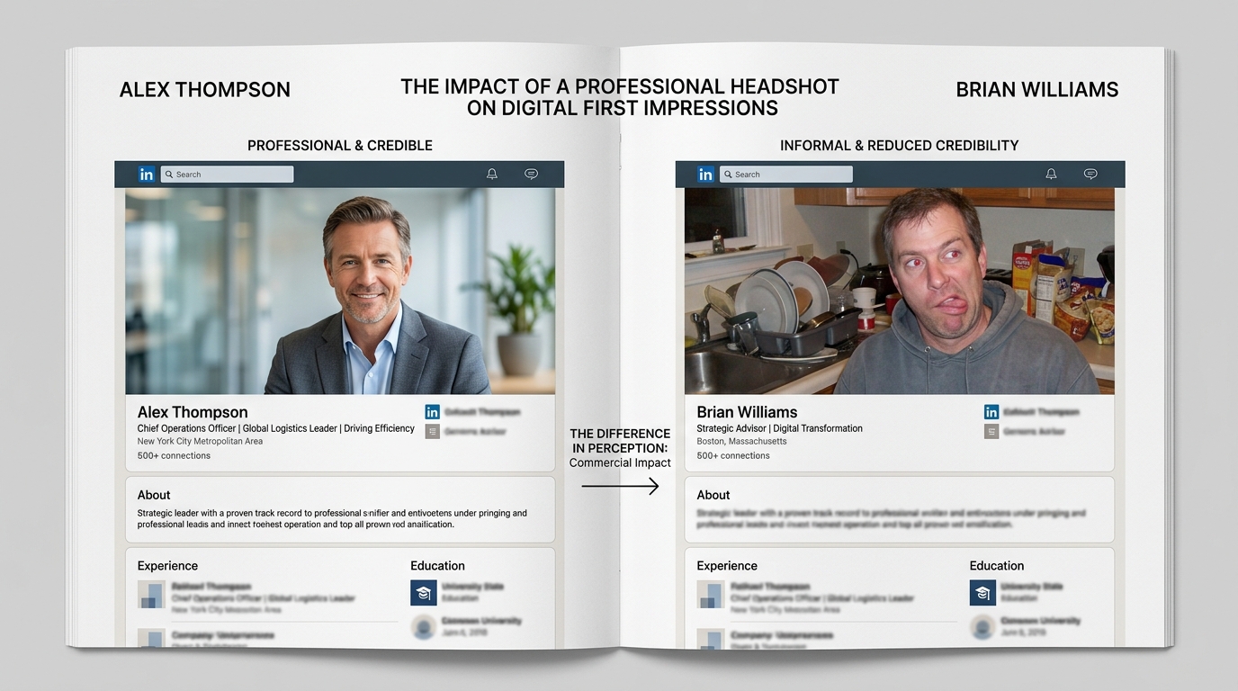  LinkedIn profile comparison showing professional headshot versus poor quality image for professional headshots importance guide