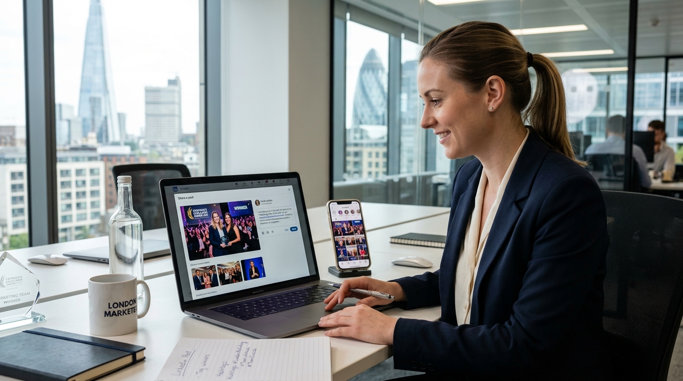 London marketing professional creating LinkedIn content from awards photography for awards event photo strategy guide
