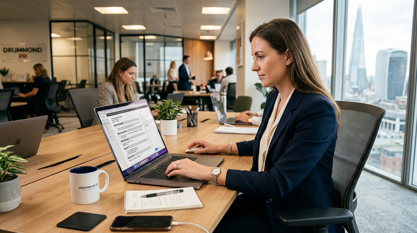 London PR professional finalising and sending PR photography brief document for what PR photographers need to know guide