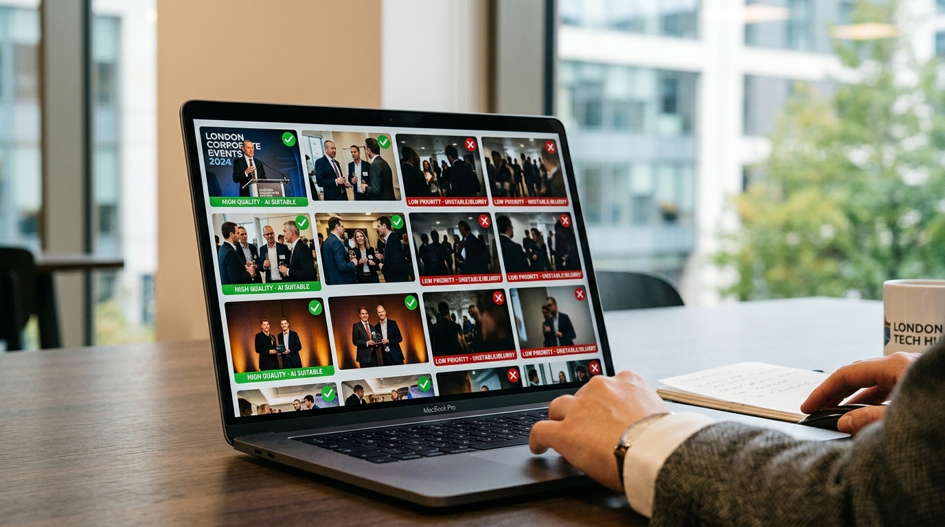 London event photography library being reviewed for AI video suitability for turning event photos into video guide
