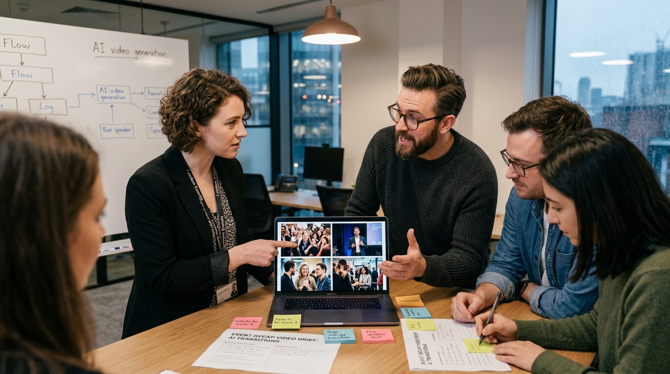 : London marketing team briefing AI video commission from event photography for automated event video guide