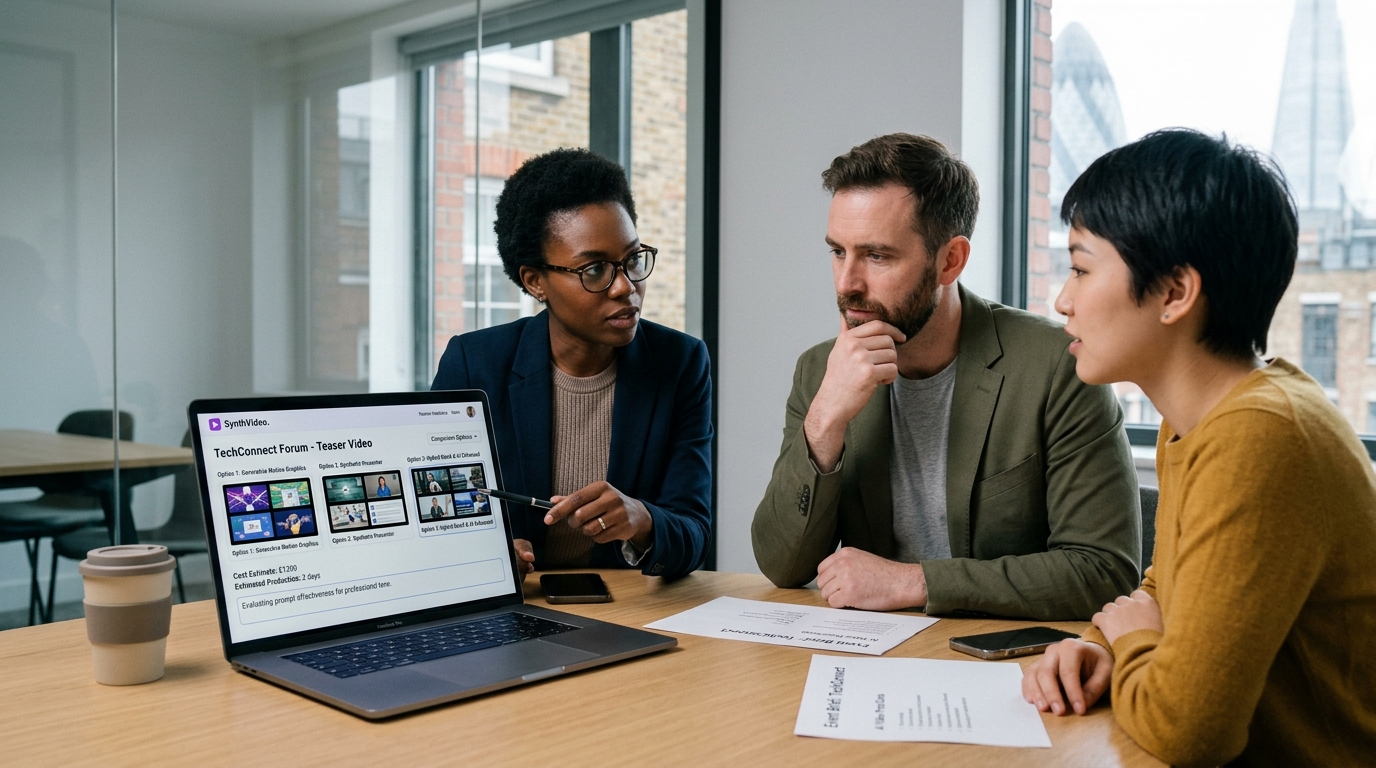London marketing team evaluating AI video options for event for AI generated event videos guide