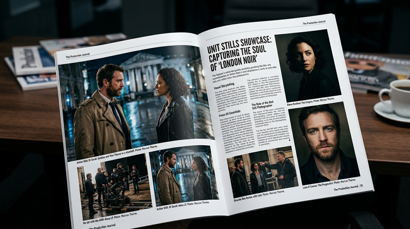  London unit stills photography appearing in press publication for film production photography PR guide