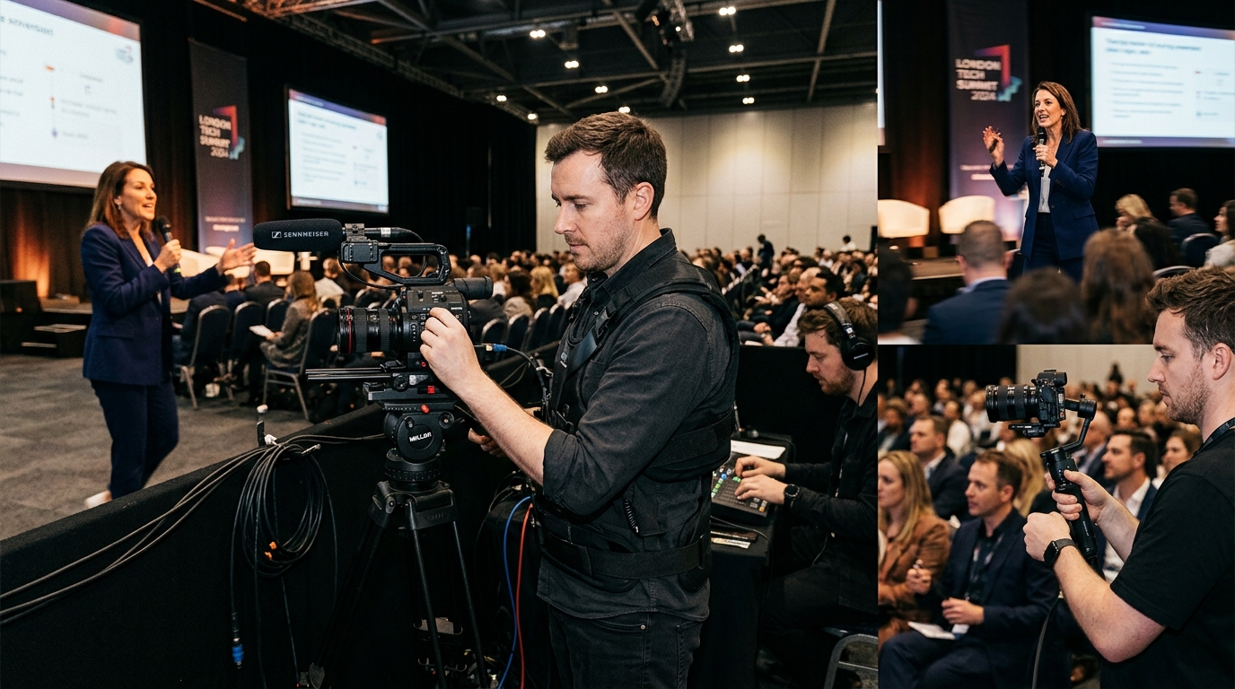  London corporate event videographer capturing keynote speaker energy for should I hire photographer or videographer guide